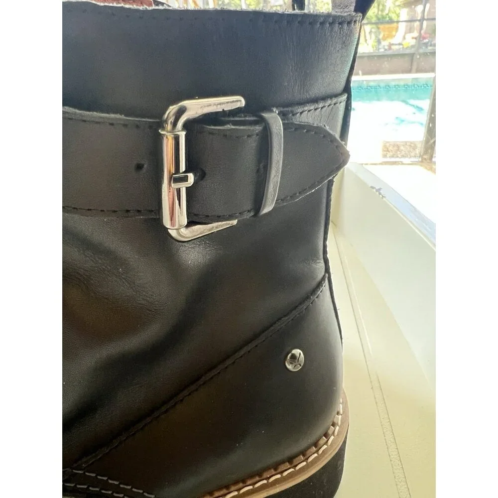 Pikolinos Black Leather Combat Boots Womens US 6 EU 37 Lace Up Side Zip - Picture 4 of 14